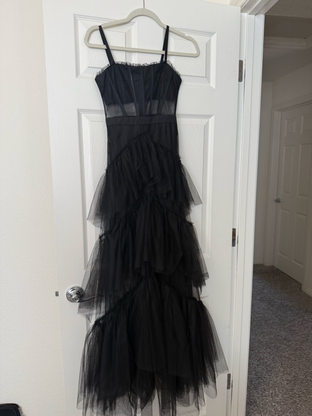 NWT Black Corset Layered Tulle Mesh Maxi Dress size S - Picture 4 of 7